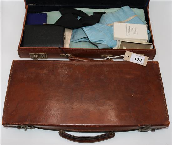 2 leather cases of Masonic memorabilia, silver medals, etc(-)